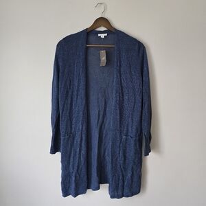 J. Jill Seaside Open Long & Light 2-Pocket Cardigan Linen Blue XSP